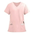 thumbnail image 1 of Scrubs For Women Tops, Scrubs V Neck Short Sleeve Plus Size Overalls With Double Layer Pockets Work Tops Nursing Scrubs Bottoms 4Th Of July Shirts Tops Red Shirt Tank Tops (4XL, Pink) ZMTing, 1 of 4