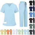 thumbnail image 1 of Scrubs for Women V-Neck Scrub Uniform Top with Straight Leg Pants Moisture-Wicking Soft Fabric 8 Utility Pockets, Flexible Comfort Professional Fit, Ideal for Nurses Staff Light Blue S, 1 of 8