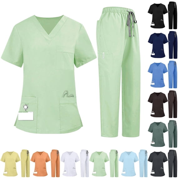 Scrubs for Women V-Neck Scrub Uniform Top with Straight Leg Pants Moisture-Wicking Soft Fabric 8 Utility Pockets, Flexible Comfort Professional Fit, Ideal for Nurses Staff Mint Green L