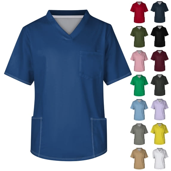 Scrubs for Men Classic Fit Mens Scrubs Top V-Neck Short Sleeve Nursing Uniform Shirt with Pockets Plus Size Scrubs Green L