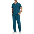 thumbnail image 1 of Scrubs for Men Set 2026 Spring Summer Uniform Stretchy V-Neck Scrub Top & Cargo Pant with Multi Pockets, 1 of 7