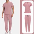 thumbnail image 1 of Scrubs for Men Set – Medical Uniform, Binding Top and Drawstring Pants Mens Scrub Sets Pink S, 1 of 4
