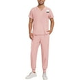 thumbnail image 1 of Scrubs for Men Set, Modern V Neck Scrub Top & Jogger Pant with 8 Pockets Professionals Soft Stretch Athletic Nursing Uniform Workwear (Pink), 1 of 6