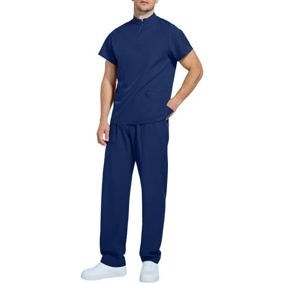Scrubs for Men Set Nurse Uniform - Stretch V-Neck Scrubs Top & Jogger Pants Quick Drying Workwear with Pockets Navy 2XL
