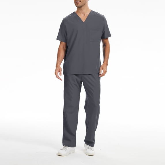 Scrubs for Men Set V-Neck Top & Straight Leg Pants Elastic Drawstring Waist Water-Resistant Uniforms, XL