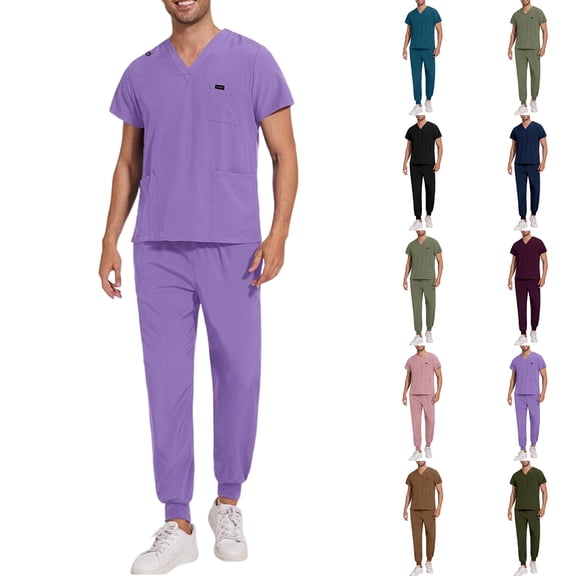 Scrubs for Men Set – short Top and Pants Mens Scrub Sets with Pocket Dark Blue XL