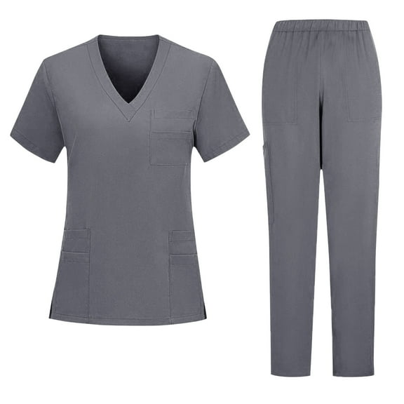 Scrubs for Men Sets 2026 Spring Summer V-Neck Scrub Top & Jogger Pant Stretch Nursing Scrubs Set Quick Dry Medical Uniform with Pockets Gray XL
