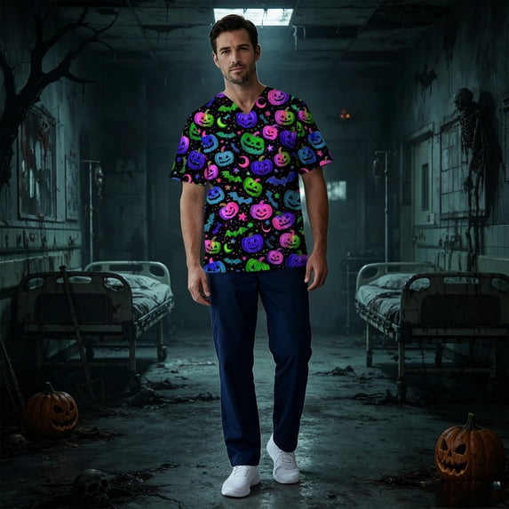 Scrubs for Men Short Sleeve V-Neck Scrub Top Medical Nursing Uniforms with Pockets