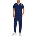 thumbnail image 1 of Scrubs for Men Stretch V-Neck Scrub Top Jogger Pant with Pockets Work Set Quick Dry Anti-Wrinkle Mens Scrubs Set Dark Blue S, 1 of 5
