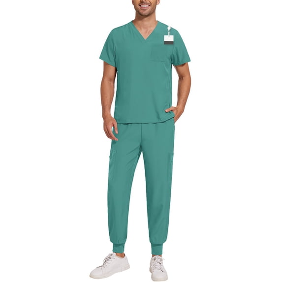 Scrubs for Men Stretch V-Neck Scrub Top Jogger Pant with Pockets Work Set Quick Dry Anti-Wrinkle Mens Scrubs Set Turquoise S