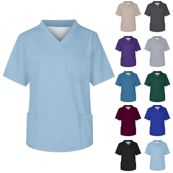 Scrubs for Men V-Neck Scrub Top with 3 Pockets, Blend Soft Stretchy Easy Care Nursing Uniform Purple 5XL