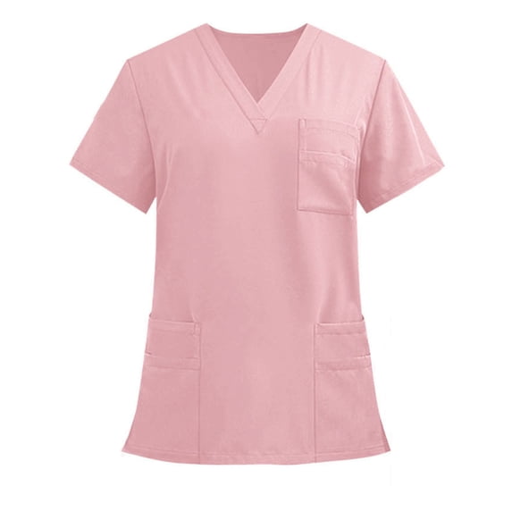 Scrubs for Men Women Athletic-Inspired V-Neck Chest Pocket Scrub Top with Four-Way Stretch & Moisture Wicking Pink