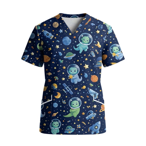 Scrubs for Woman Nurse Plus Size Nursing Uniforms Cute Animal Print Scrub Tops Breathable & Lightweight Nursing Shirt with Pockets - Turquoise - S