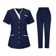 thumbnail image 1 of Scrubs for Women 2 Piece Set Stretch Button Doen Short Sleeve Scrub Tops with Pockets & Jogger Nurse Uniform, 1 of 3