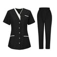 thumbnail image 1 of Scrubs for Women 2 Piece Set Stretch Button Doen Short Sleeve Scrub Tops with Pockets & Jogger Nurse Uniform, 1 of 3