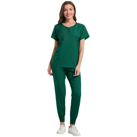 Scrubs for Women 2 Piece Set, Stretch Jogging Scrub Nurse Uniform Set, Comfortable Breathable Tops and Tapered Pants