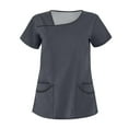 thumbnail image 1 of Scrubs for Women Asymmetric Crewneck T Shirts for Women Stretch Short Sleeve Solid Color Casual Plus Size Light with Pockets Gray Size S, 1 of 3