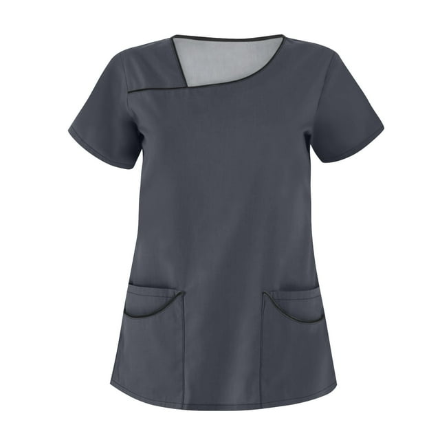 Scrubs for Women Asymmetric Crewneck T Shirts for Women Stretch Short Sleeve Solid Color Casual Plus Size Light with Pockets Gray Size S