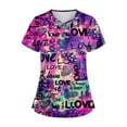 thumbnail image 1 of Scrubs for Women Breathable Printed V Neck Plus Size T-Shirts Short Sleeve Professionals Soft Stretch Workwear Shirt with Pockets purple Small, 1 of 4