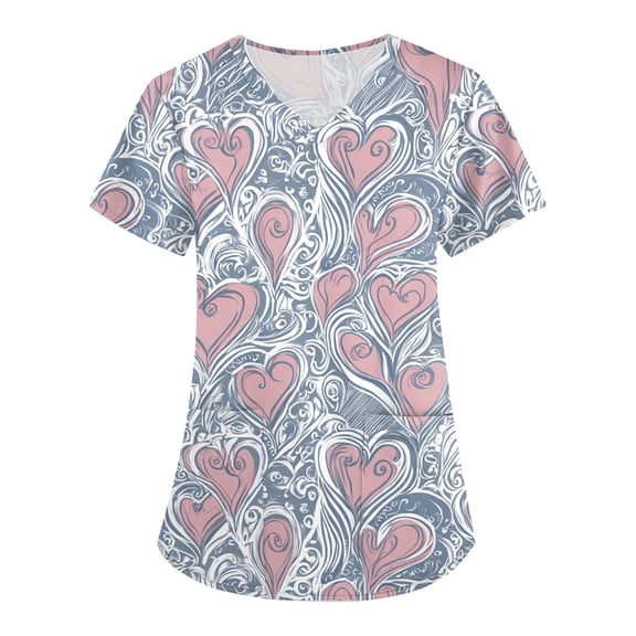 Scrubs for Women Comfortable Lightweight Durable Soft Stretch Flower Printed V-Neck Short Sleeve Medical Scrub Top 2025 Deep Red 4XL