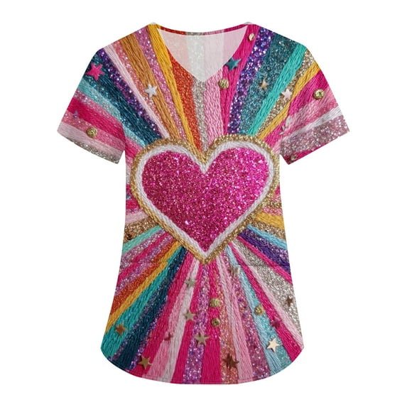 Scrubs for Women Comfortable Lightweight Durable Soft Stretch Flower Printed V-Neck Short Sleeve Medical Scrub Top 2025 Hot Pink M