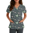 thumbnail image 1 of Scrubs for Women Comfortable Lightweight Durable Soft Stretch Flower Printed V-Neck Short Sleeve Medical Scrub Top Gray L, 1 of 5