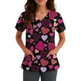 thumbnail image 1 of Scrubs for Women Comfortable Lightweight Durable Soft Stretch Flower Printed V-Neck Short Sleeve Medical Scrub Top Wine 5XL, 1 of 5