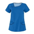 thumbnail image 1 of Scrubs for Women Lightweight Short Sleeve Womens Shirts Asymmetric Round Neck Plus Size Solid Color Stretch Casual with Pockets Blue Size XL, 1 of 3