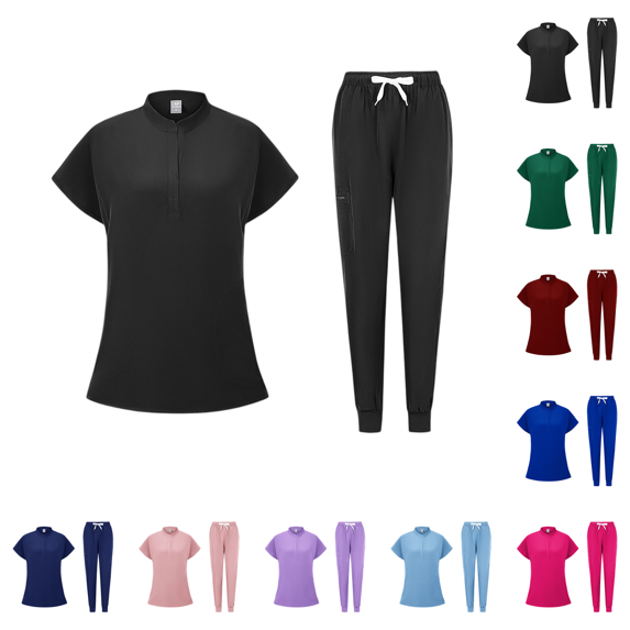 Scrubs for Women Medical Scrub Sets V-Neck Short Sleeve Nursing Tops & Cargo Pants Uniforms Set with Pockets Black XL