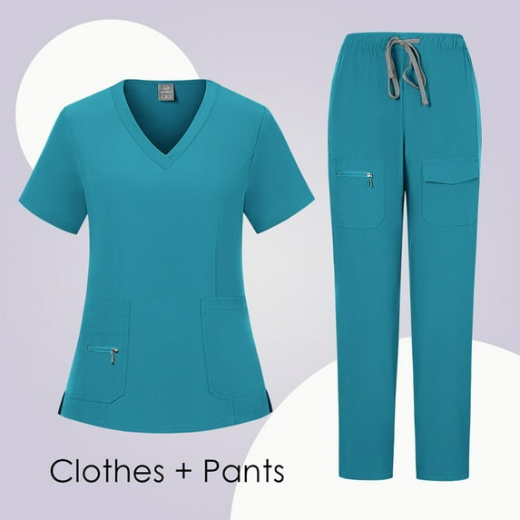 Scrubs for Women Plus Size Nursing Top Stretchy V Neck Scrub Pants and Tops Scrub Joggers Medical Scrubs with Pockets Turquoise L