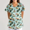 thumbnail image 1 of Scrubs for Women Plus Size Stretch Short Sleeve V Neck Cute Animal Pattern Nurse Tops Working Uniform Nursing Top with Pockets 04-Cyan 2XL, 1 of 5