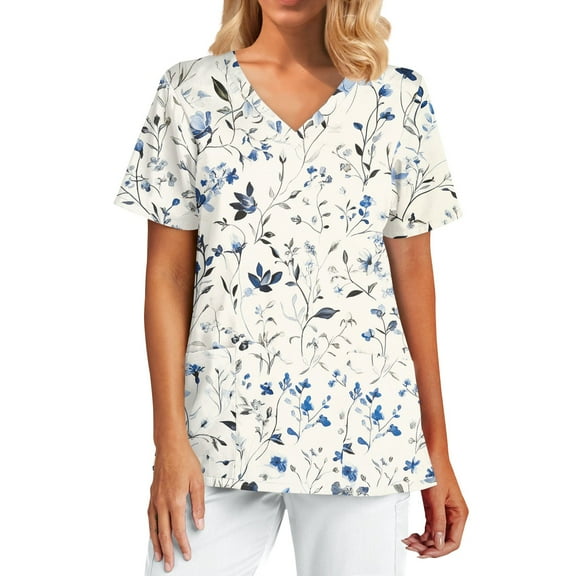 Scrubs for Women Plus Size,Womens Workwear Tops - Durable Scrub Tops with Reinforced Shoulders & Pockets - Sky Blue - XXL