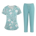 thumbnail image 1 of Scrubs for Women Scrub Set - Fashion Floral Print Workwear Relax Fit V-Neck Top Long Pants Easy Care Uniform Light Blue XXL, 1 of 4