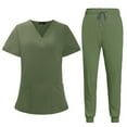 thumbnail image 1 of Scrubs for Women Scrub Set - Jogger Pant and Comfort Stretch V-Neck Top, Easy Care Workwear Nurse Uniforms Army Green XXL, 1 of 4