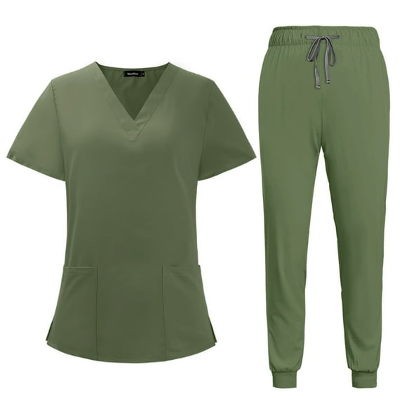 Scrubs for Women Scrub Set - Jogger Pant and Comfort Stretch V-Neck Top, Easy Care Workwear Nurse Uniforms Army Green XXL