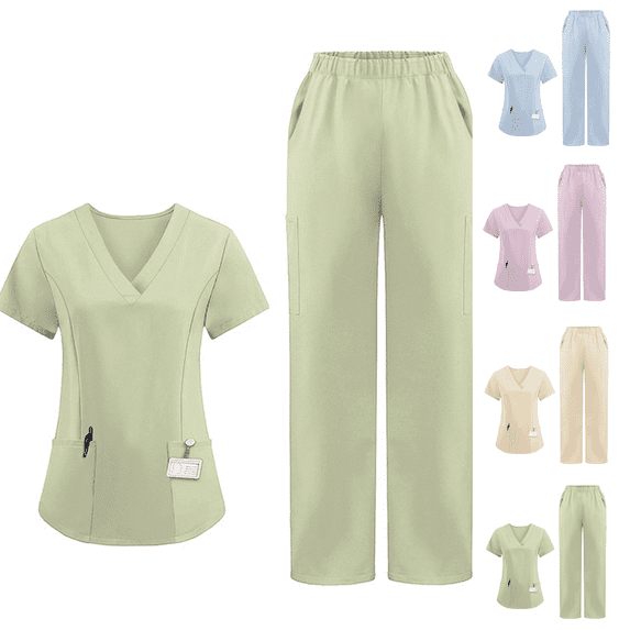 Scrubs for Women Scrub Set Jogger Pant and Comfort Stretch V-Neck Top Pockets Easy Care Uniforms Mint Green L