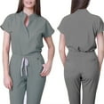 thumbnail image 1 of Scrubs for Women Scrub Sets, Slim Scrubs Stretch Top & Jogger Scrub Pants with Multi Pocket Yoga Waistband Gray L, 1 of 3