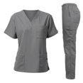 thumbnail image 1 of Scrubs for Women Set 2 Piece Stretch V Neck Scrub Top Jogger Pant with Cargo Pockets 2025 Gray S, 1 of 4