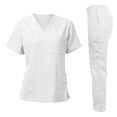 thumbnail image 1 of Scrubs for Women Set 2 Piece Stretch V Neck Scrub Top Jogger Pant with Cargo Pockets 2025 White XL, 1 of 3