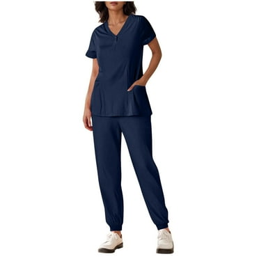 Scrubs for Women Set 2025 Summer Medical Uniform Stretch V-Neck Scrub Top and Jogger Pant with Pocket 2 Piece Outfit