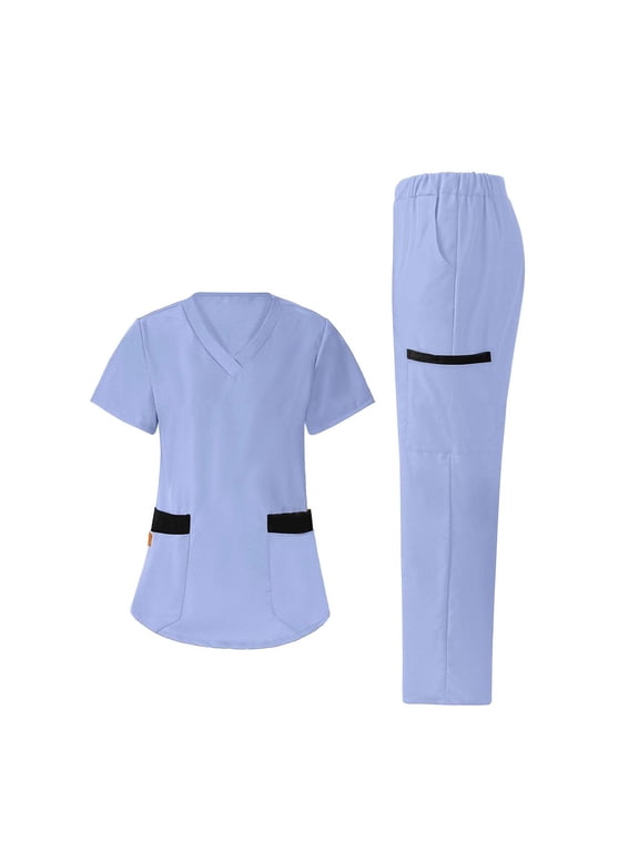 Scrubs for Women Set Sales Aofany Modern V-Neck Top & Multipel Pockets Jogger Pants Athletic Nursing Uniform Solid Color Stretch Workwear