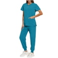 thumbnail image 1 of Scrubs for Women Set Fall Medical Uniform Stretch V-Neck Scrub Top Jogger Pant with Pockets Light Blue XL, 1 of 4