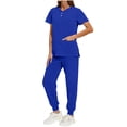thumbnail image 1 of Scrubs for Women Set Fall Medical Uniform Stretch V-Neck Scrub Top Jogger Pant with Pockets Royal Blue M, 1 of 6