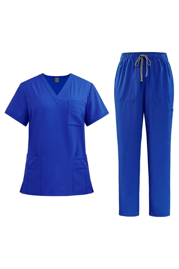 Scrubs for Women Set Medical Scrub Tops and Drawstring Pants Soft Nursing Uniform Scrubs Set Solid Stretch Workwear