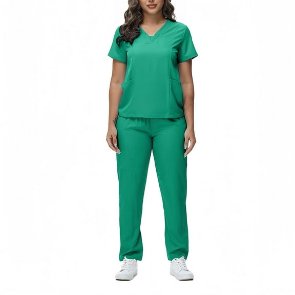 Scrubs for Women Set – Medical Uniform, Binding Top and Drawstring Pants Womens Scrub Sets Green S