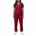 thumbnail image 1 of Scrubs for Women Set – Medical Uniform, Binding Top and Drawstring Pants Womens Scrub Sets Wine 2XL, 1 of 3
