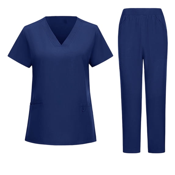 Scrubs for Women Set Medical Uniform - V-Neck Top & Straight Leg Pants with Pockets, Nurse Workwear
