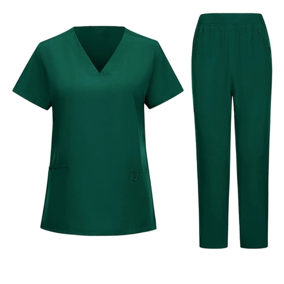Scrubs for Women Set Medical Uniform - V-Neck Top & Straight Leg Pants with Pockets, Nurse Workwear
