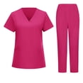 thumbnail image 1 of Scrubs for Women Set Medical Uniform - V-Neck Top & Straight Leg Pants with Pockets, Nurse Workwear, 1 of 5