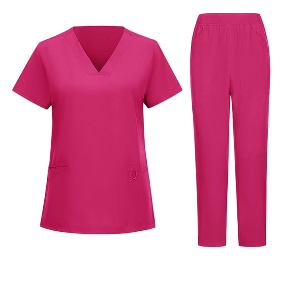 Scrubs for Women Set Medical Uniform - V-Neck Top & Straight Leg Pants with Pockets, Nurse Workwear